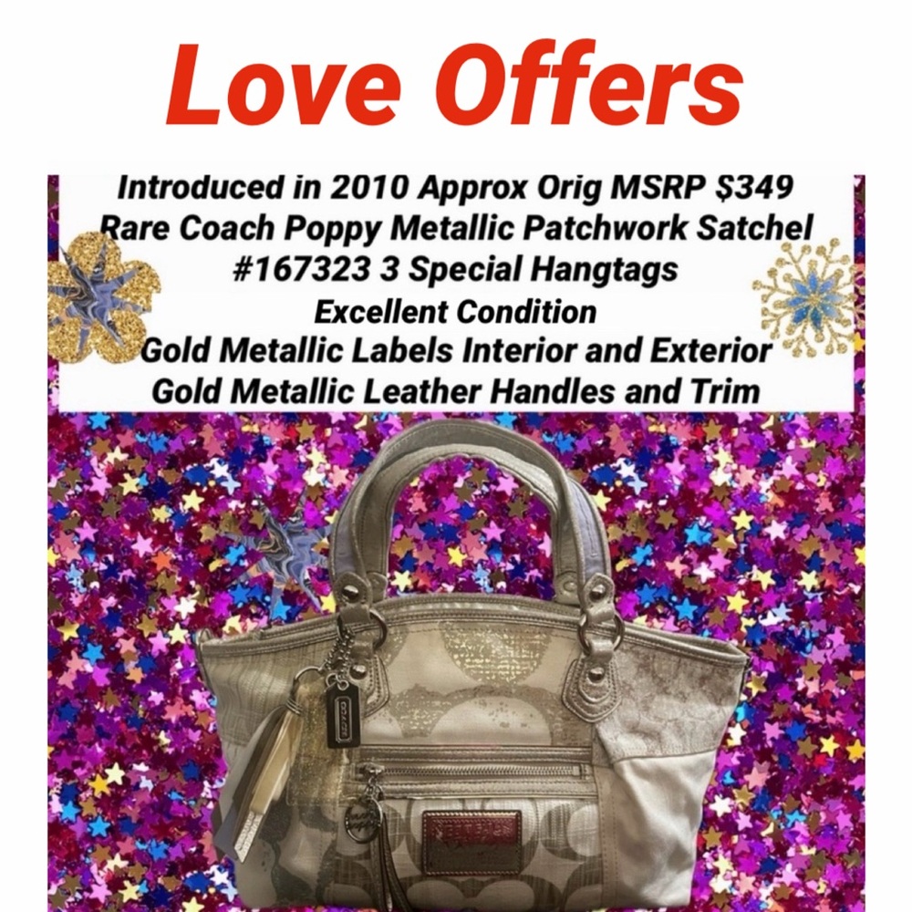 Coach Poppy Rare 3 Hangtags Satchel Metallic Patchwork 16732 Excel Condition